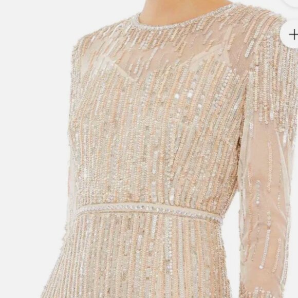 MAC DUGGAL 93629 SEQUIN ILLUSIONS HIGH NECK LONG SLEEVE TRUMPET NUDE GOWN sz 4 - Picture 3 of 4